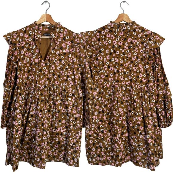 NWOT Who What Wear Floral Tiered Mini Dress Women's Small Brown Cottage Bohemian - Picture 1 of 13